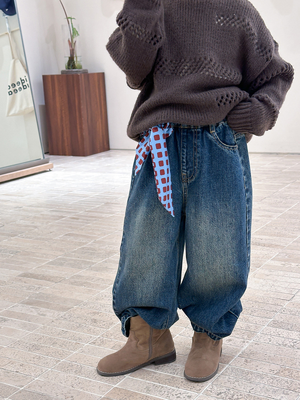 Dječje traperice u korejskom stilu, vintage oprani denim, udoban široki kroj, srednji pojas, za djecu 3–8 godina.