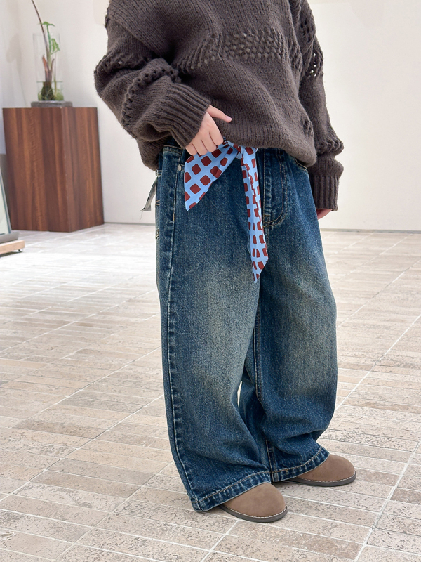 Dječje traperice u korejskom stilu, vintage oprani denim, udoban široki kroj, srednji pojas, za djecu 3–8 godina.