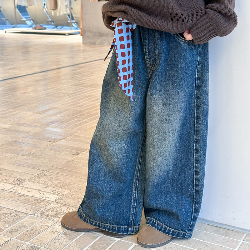 Dječje traperice u korejskom stilu, vintage oprani denim, udoban široki kroj, srednji pojas, za djecu 3–8 godina.
