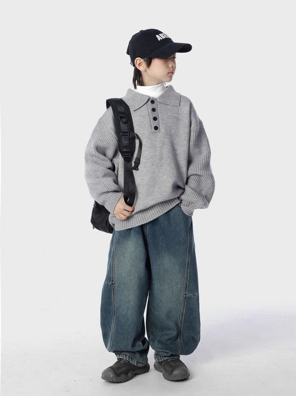 Fiúknak szóló farmernadrág, téli 2025, Casual stílus, puha twill denim, 65% pamut, középmagas derekú elasztikus övvel