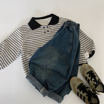 Koreai stílusú gyerek pamutnadrág, középmagas derékvonalú, egyszínű, 64,6% pamut, 3–8 éveseknek