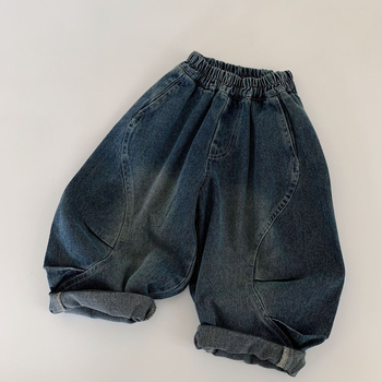 Koreai stílusú gyerek pamutnadrág, középmagas derékvonalú, egyszínű, 64,6% pamut, 3–8 éveseknek