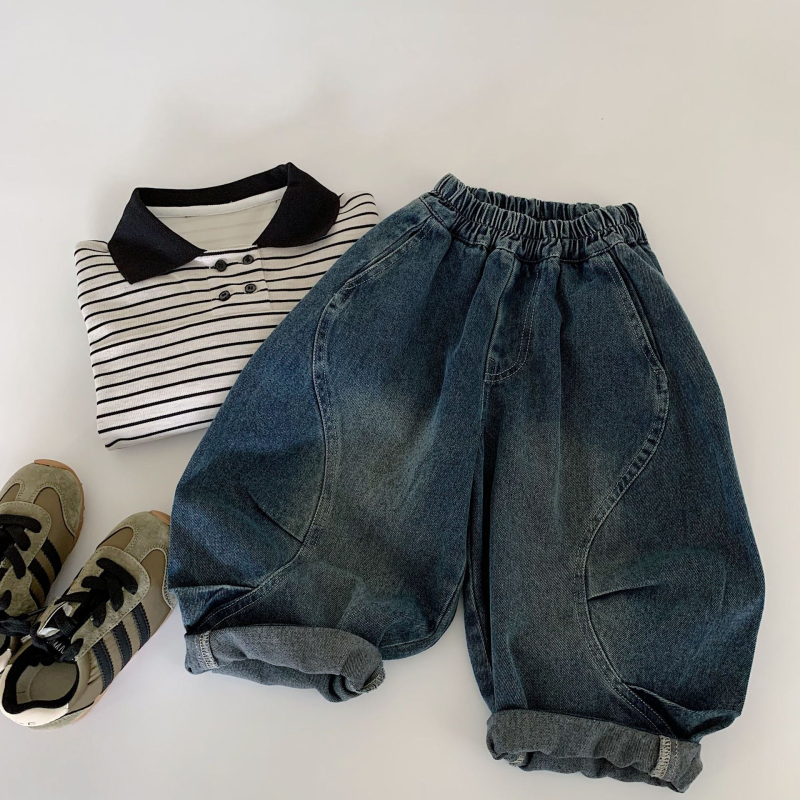 Koreai stílusú gyerek pamutnadrág, középmagas derékvonalú, egyszínű, 64,6% pamut, 3–8 éveseknek