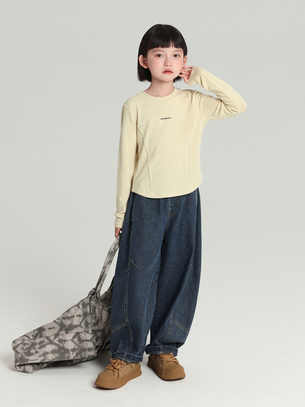 Koreai stílusú gyerek farmernadrág lányoknak, pamut, középmagas derék, ősz.