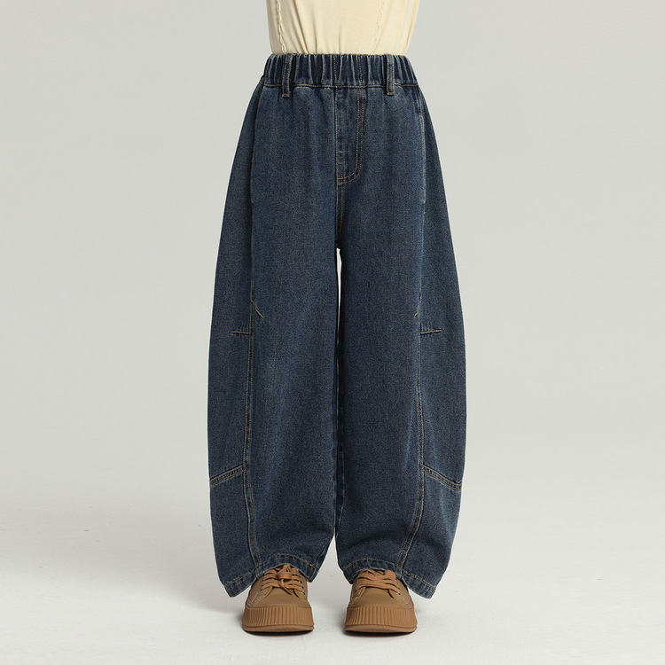 Koreai stílusú gyerek farmernadrág lányoknak, pamut, középmagas derék, ősz.