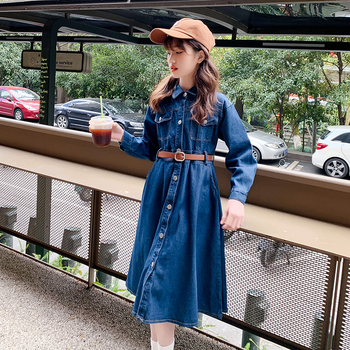 Dječja denimska haljina u korejskom stilu s dugim rukavima, kroj princeza, glavni materijal pamuk 80%, podstava pamuk 80%