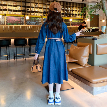 Dječja denimska haljina u korejskom stilu s dugim rukavima, kroj princeza, glavni materijal pamuk 80%, podstava pamuk 80%