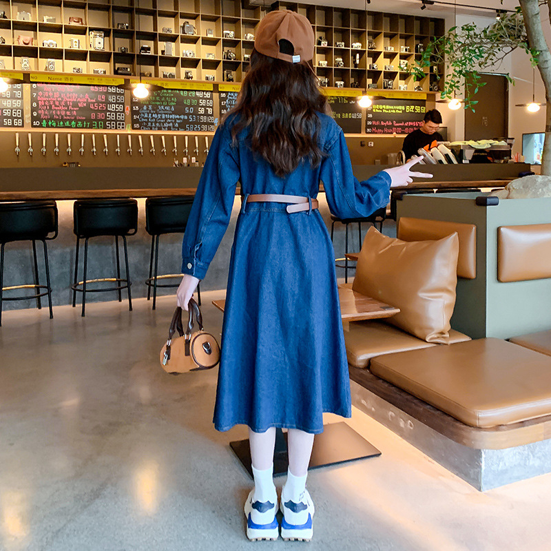 Dječja denimska haljina u korejskom stilu s dugim rukavima, kroj princeza, glavni materijal pamuk 80%, podstava pamuk 80%