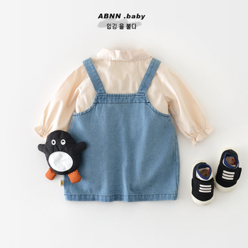 Dječja denimska haljina na naramenice, korejskog stila, pamuk 72% tkanina, proljeće 2025