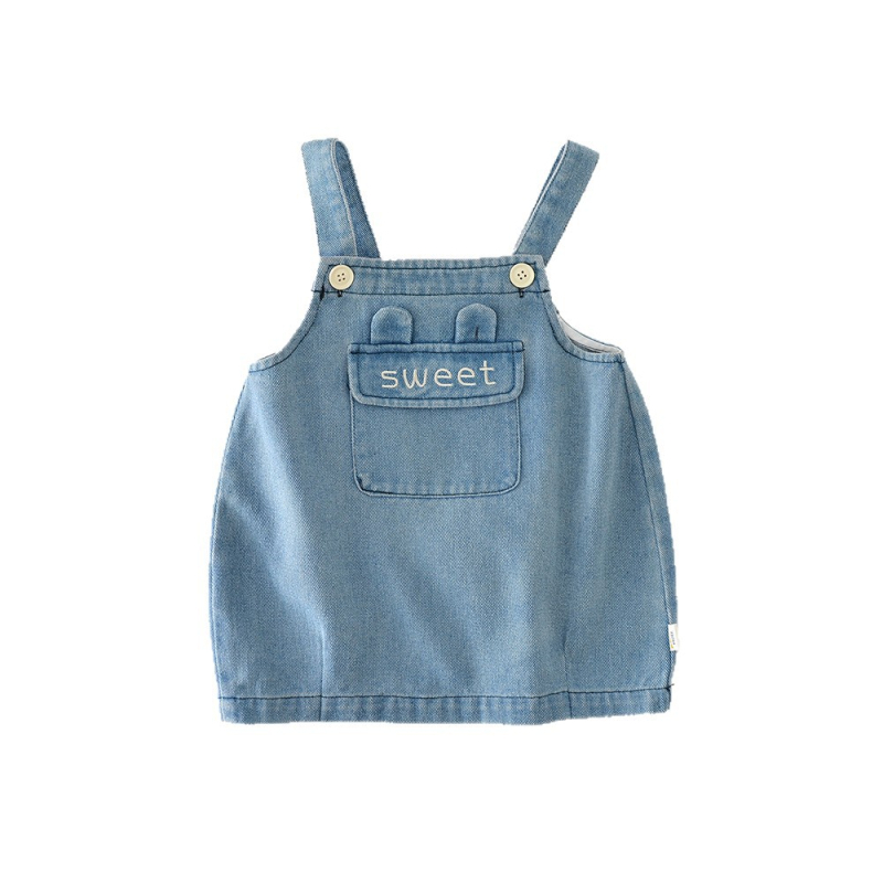 Dječja denimska haljina na naramenice, korejskog stila, pamuk 72% tkanina, proljeće 2025