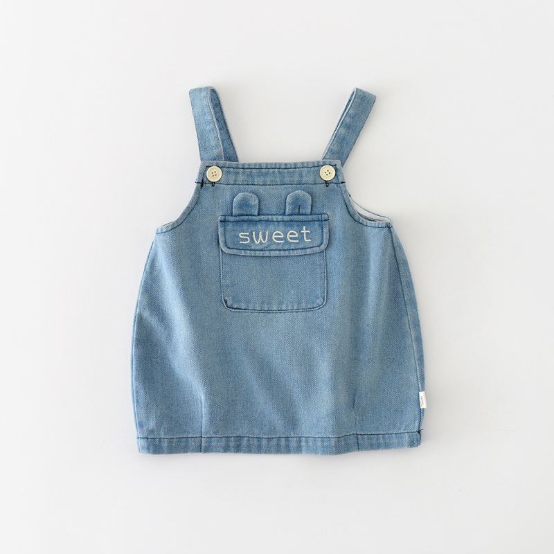 Dječja denimska haljina na naramenice, korejskog stila, pamuk 72% tkanina, proljeće 2025