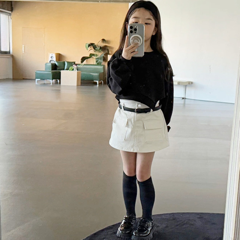 Lányoknak szóló pamut denim szoknya beépített rövidnadrággal, 100% pamut, lágyított felület, 3–8 éveseknek