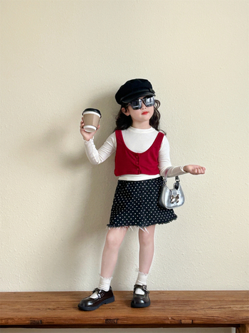 Dječja suknja s točkicama, A-linija, korejski stil, 55% pamuk