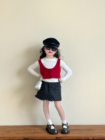 Dječja suknja s točkicama, A-linija, korejski stil, 55% pamuk