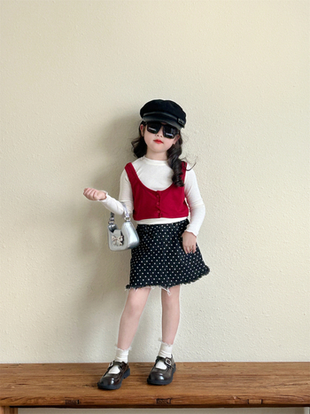 Dječja suknja s točkicama, A-linija, korejski stil, 55% pamuk