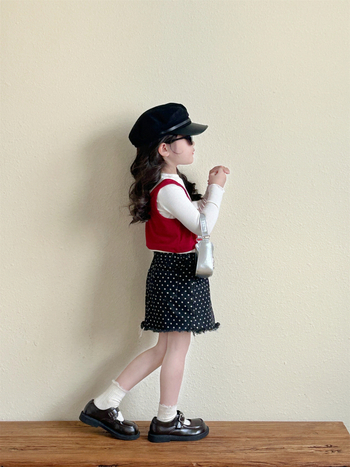 Dječja suknja s točkicama, A-linija, korejski stil, 55% pamuk