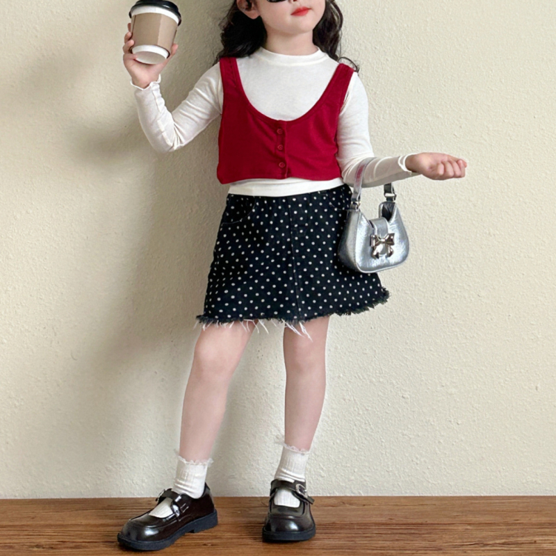 Dječja suknja s točkicama, A-linija, korejski stil, 55% pamuk
