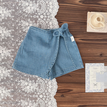 Dječja denimska suknja s naramenicama, elastična, 90% pamuk, A-linija, ljeto