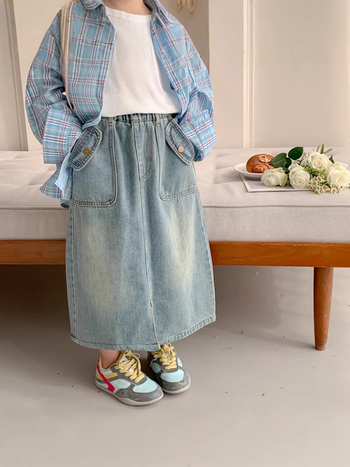 Dječja pamučna suknja A-linije za djevojčice, jednobojna, proljeće–jesen 2025, uzrast 3–8 godina