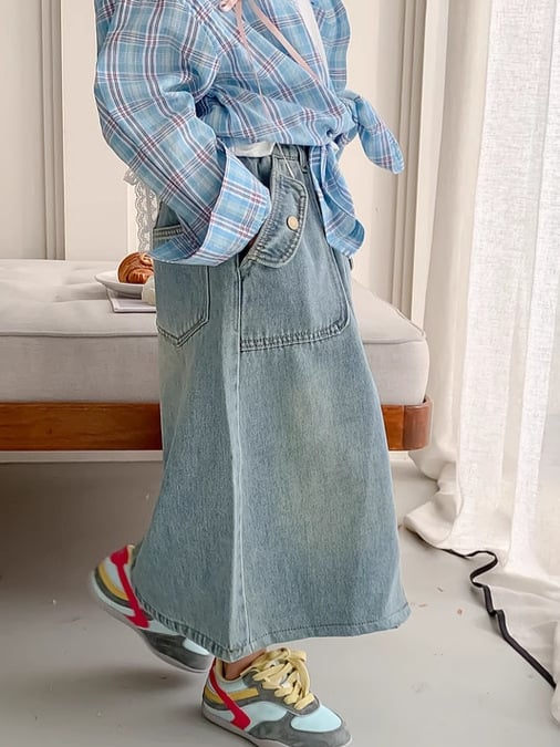 Dječja pamučna suknja A-linije za djevojčice, jednobojna, proljeće–jesen 2025, uzrast 3–8 godina