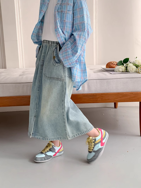 Dječja pamučna suknja A-linije za djevojčice, jednobojna, proljeće–jesen 2025, uzrast 3–8 godina