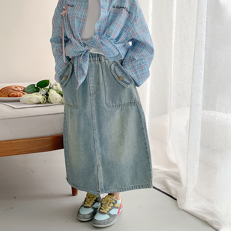 Dječja pamučna suknja A-linije za djevojčice, jednobojna, proljeće–jesen 2025, uzrast 3–8 godina