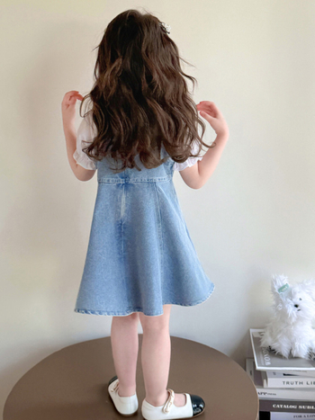 Rochie de fetițe în stil prințesă, mâneci scurte, din bumbac, croială A-line, pentru 3-8 ani, vara 2025