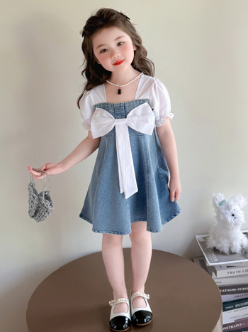 Rochie de fetițe în stil prințesă, mâneci scurte, din bumbac, croială A-line, pentru 3-8 ani, vara 2025