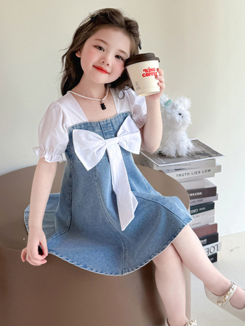 Rochie de fetițe în stil prințesă, mâneci scurte, din bumbac, croială A-line, pentru 3-8 ani, vara 2025