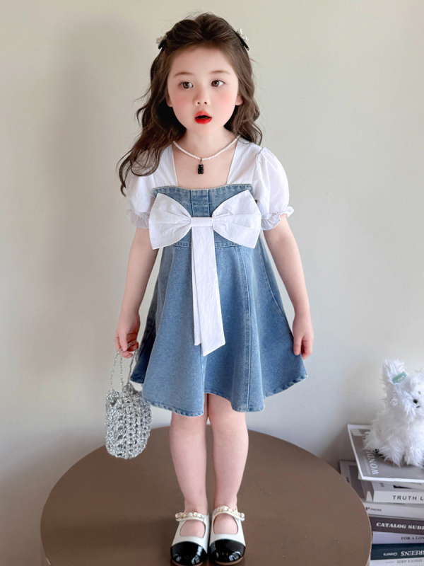 Rochie de fetițe în stil prințesă, mâneci scurte, din bumbac, croială A-line, pentru 3-8 ani, vara 2025