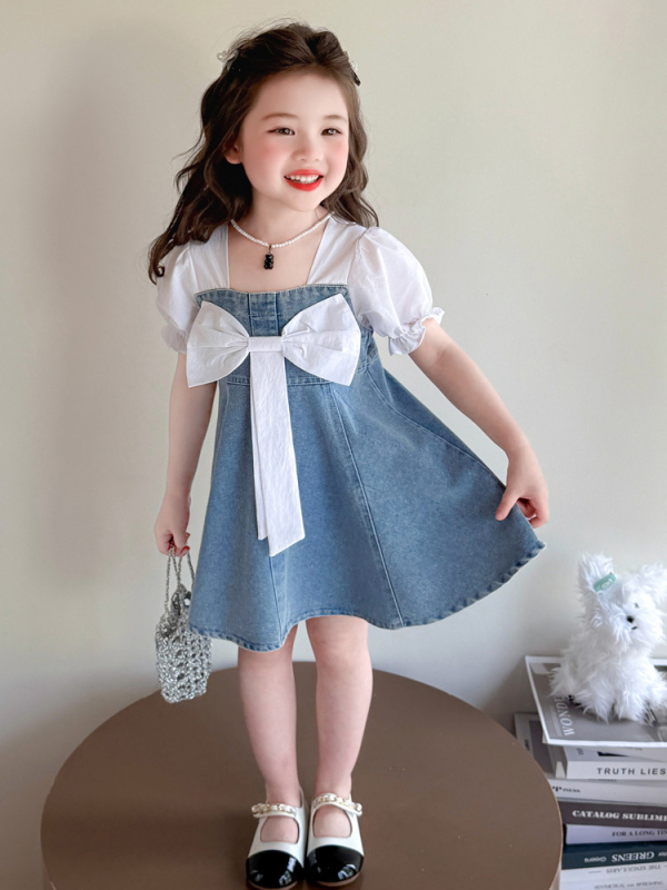 Rochie de fetițe în stil prințesă, mâneci scurte, din bumbac, croială A-line, pentru 3-8 ani, vara 2025