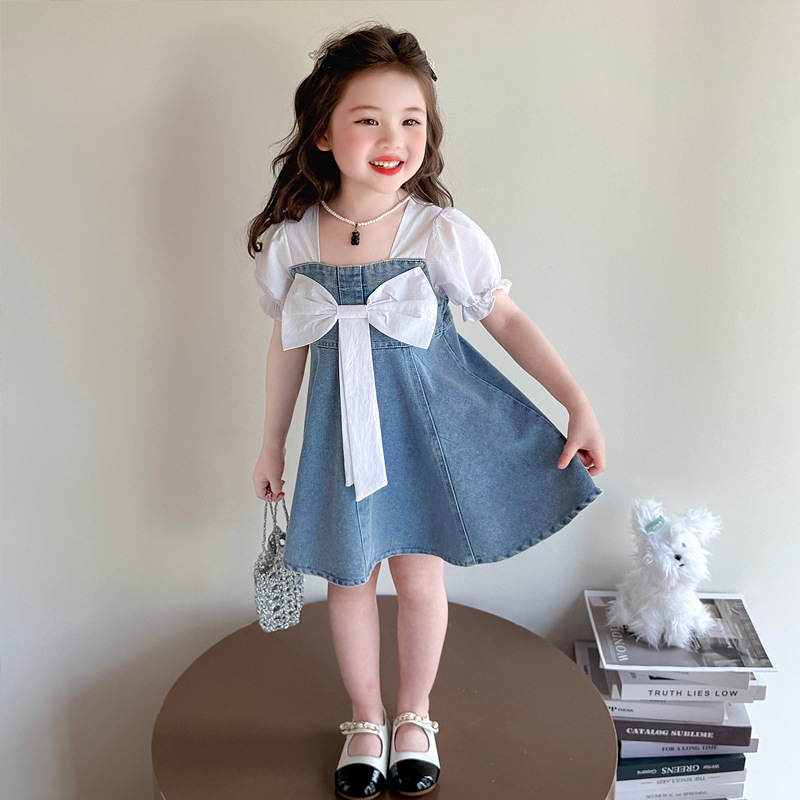 Rochie de fetițe în stil prințesă, mâneci scurte, din bumbac, croială A-line, pentru 3-8 ani, vara 2025