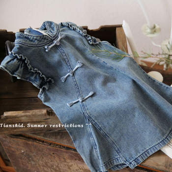 Dječja haljina u kineskom stilu od denima, 89% pamuka, uzrast 3–8 godina, ljeto 2025