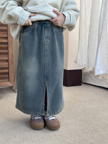 Koreai stílusú lányoknak vintage farmer A-vonalú szoknya fleece béléses téli, 90–140 cm, 3–8 év