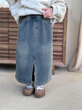 Koreai stílusú lányoknak vintage farmer A-vonalú szoknya fleece béléses téli, 90–140 cm, 3–8 év