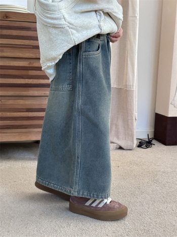 Koreai stílusú lányoknak vintage farmer A-vonalú szoknya fleece béléses téli, 90–140 cm, 3–8 év