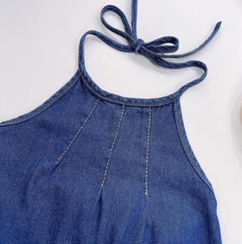 Dječje haljine s halterom i otvorenim leđima, denim stil, A-linija, jednobojna, 50% poliester, za uzrast 3–8 godina, ljeto 2024