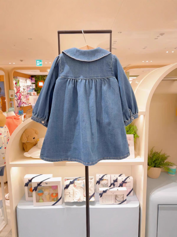 Dječja pamučna haljina s izvezenim cvjetnim uzorkom i ovratnikom nalik lutki, dugi rukavi, jesen 2025