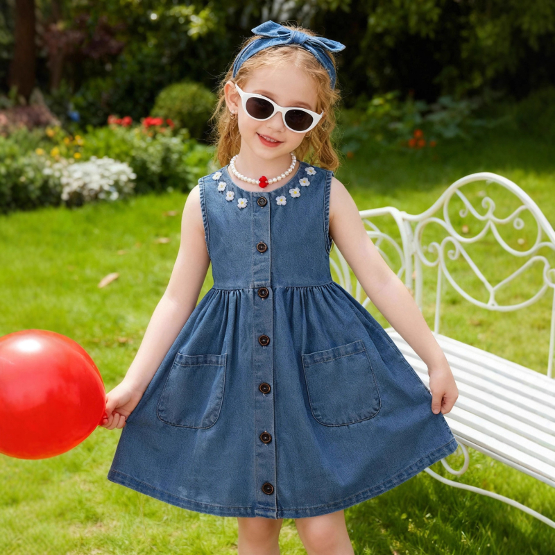 Haljina za djevojčice — princeza stil, bez rukava — pamuk, uzrast 3–8 godina, ljeto