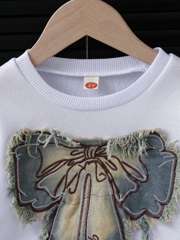 Set două piese pentru fetițe, toamnă: hanorac din denim cu funda și fustă din denim, 70% bumbac, mâneci lungi