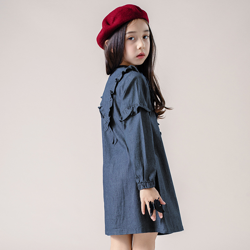 Dječja denims haljina, princeza stil, dugi rukavi, 63% pamuk, jednobojni uzorak