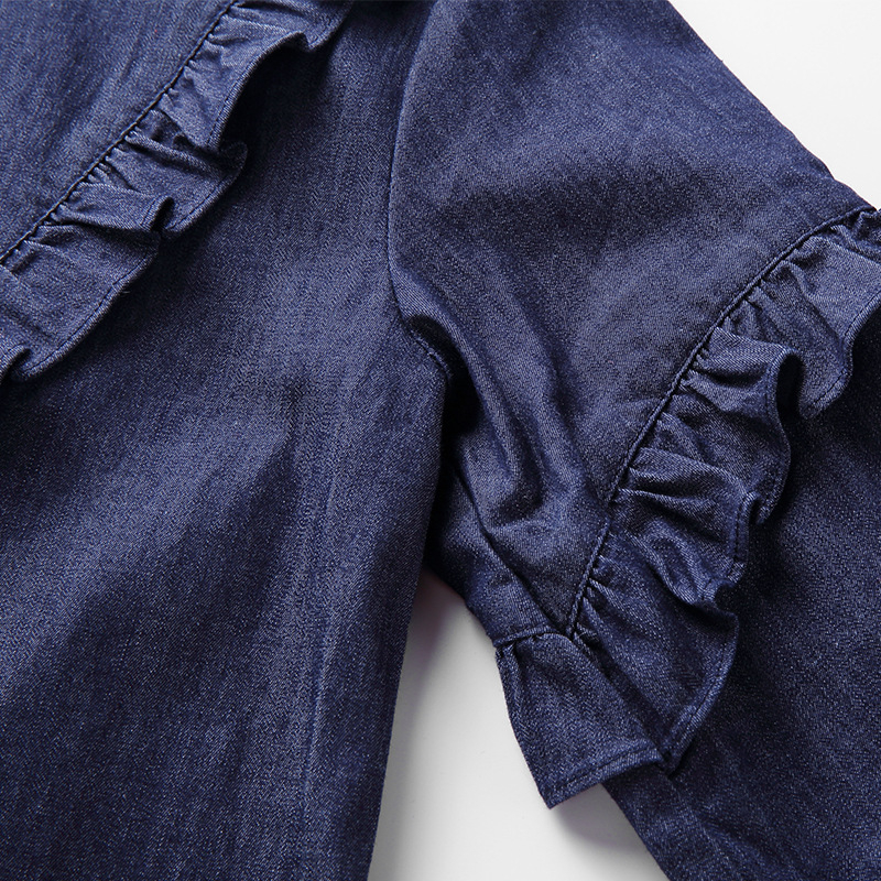 Dječja denims haljina, princeza stil, dugi rukavi, 63% pamuk, jednobojni uzorak