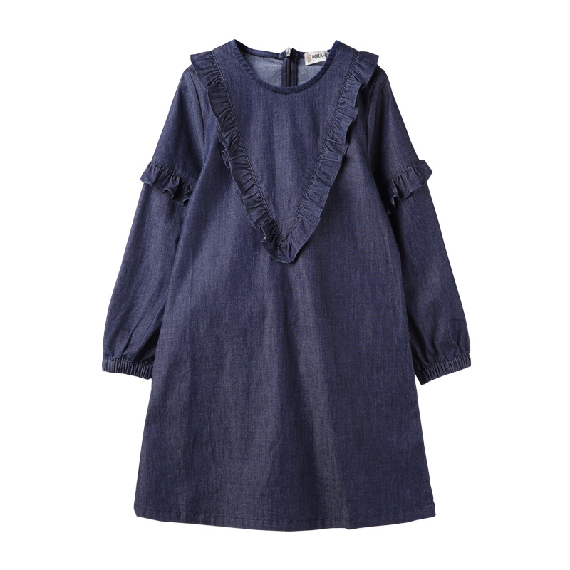 Dječja denims haljina, princeza stil, dugi rukavi, 63% pamuk, jednobojni uzorak