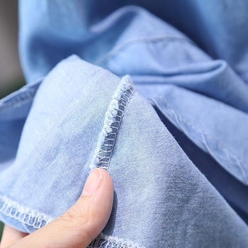 Dječja haljina za djevojčice s čipkastim ovratnikom i kratkim rukavima, pamuk-denim stil haljine, jednovarni uzorak, za uzrast 3–8 godina.