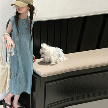 Dječja traper suknja bez rukava, lagana traperska tkanina, vanjska 70% pamuk, podstava 30% pamuk, opuštena kroj, ljeto 2025, za djecu preko 8 godina