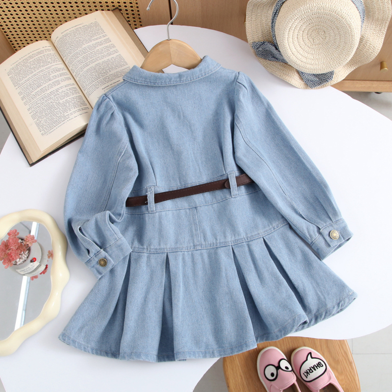 Dječja traper haljina s dugim rukavima, korejski stil, denim, glavni materijal: pamuk i poliester, podstava od pamuka, proljeće i jesen