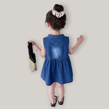 Lányoknak szánt denim ruhaszett pántokkal - két részes, egyszínű, 3–8 éveseknek