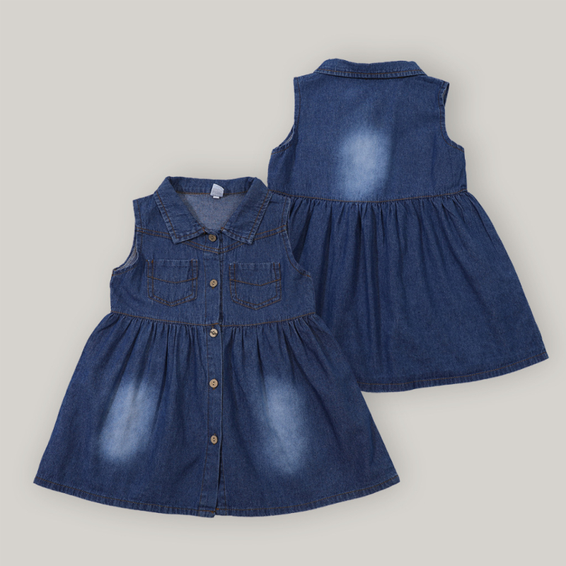 Lányoknak szánt denim ruhaszett pántokkal - két részes, egyszínű, 3–8 éveseknek