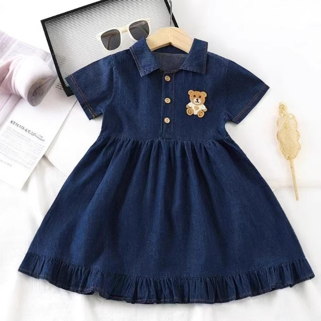 Gyerekeknek szánt denim ruha, koreai stílus, nyári modell 2025 (Stílus: Koreai verzió; Szövet: Pamut; Fő anyag összetevő: 100%; Szezon: Nyár; Alkalmas nem: Lányok)