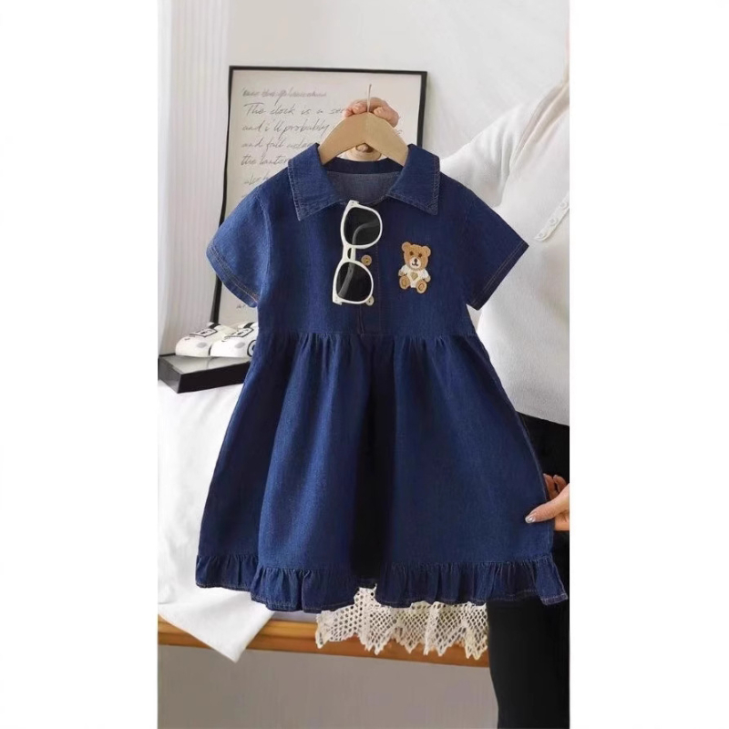 Gyerekeknek szánt denim ruha, koreai stílus, nyári modell 2025 (Stílus: Koreai verzió; Szövet: Pamut; Fő anyag összetevő: 100%; Szezon: Nyár; Alkalmas nem: Lányok)